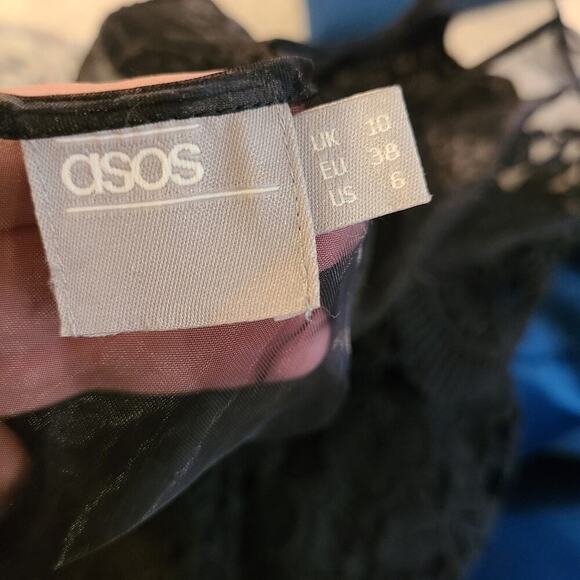 Asos Black Floral Crochet Overlay Dress Size 6 - Picture 4 of 14